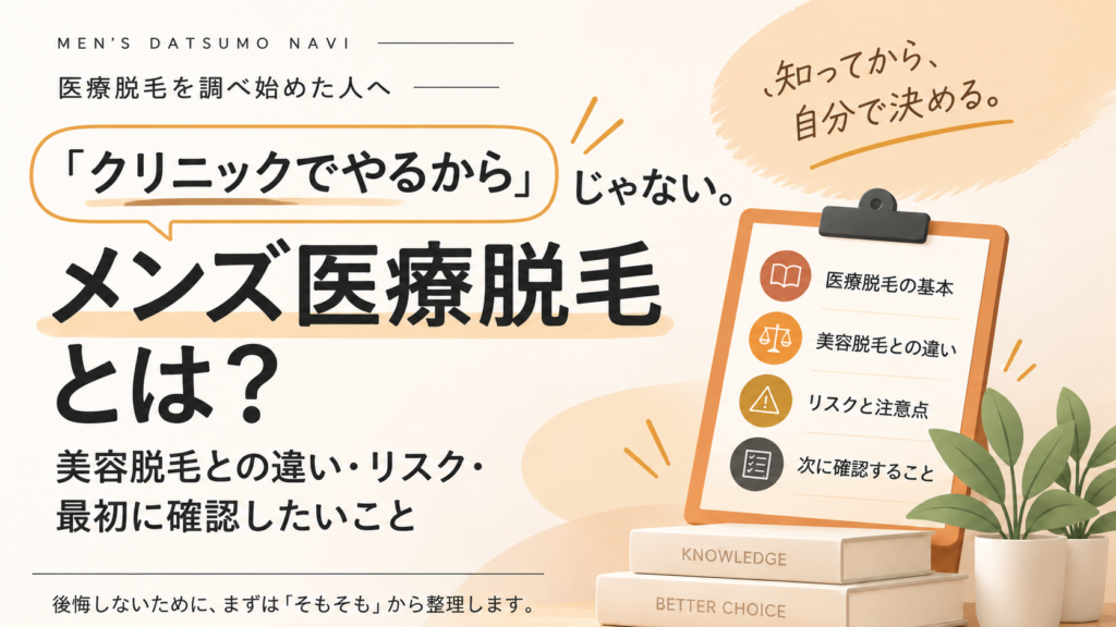 メンズ医療脱毛とは？美容脱毛との違い・リスク・最初に確認したいこと