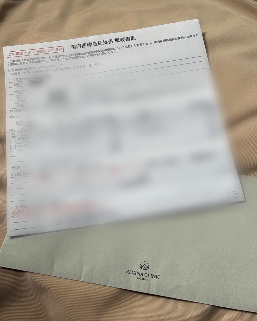 Ryoのレジーナクリニックオム契約時資料